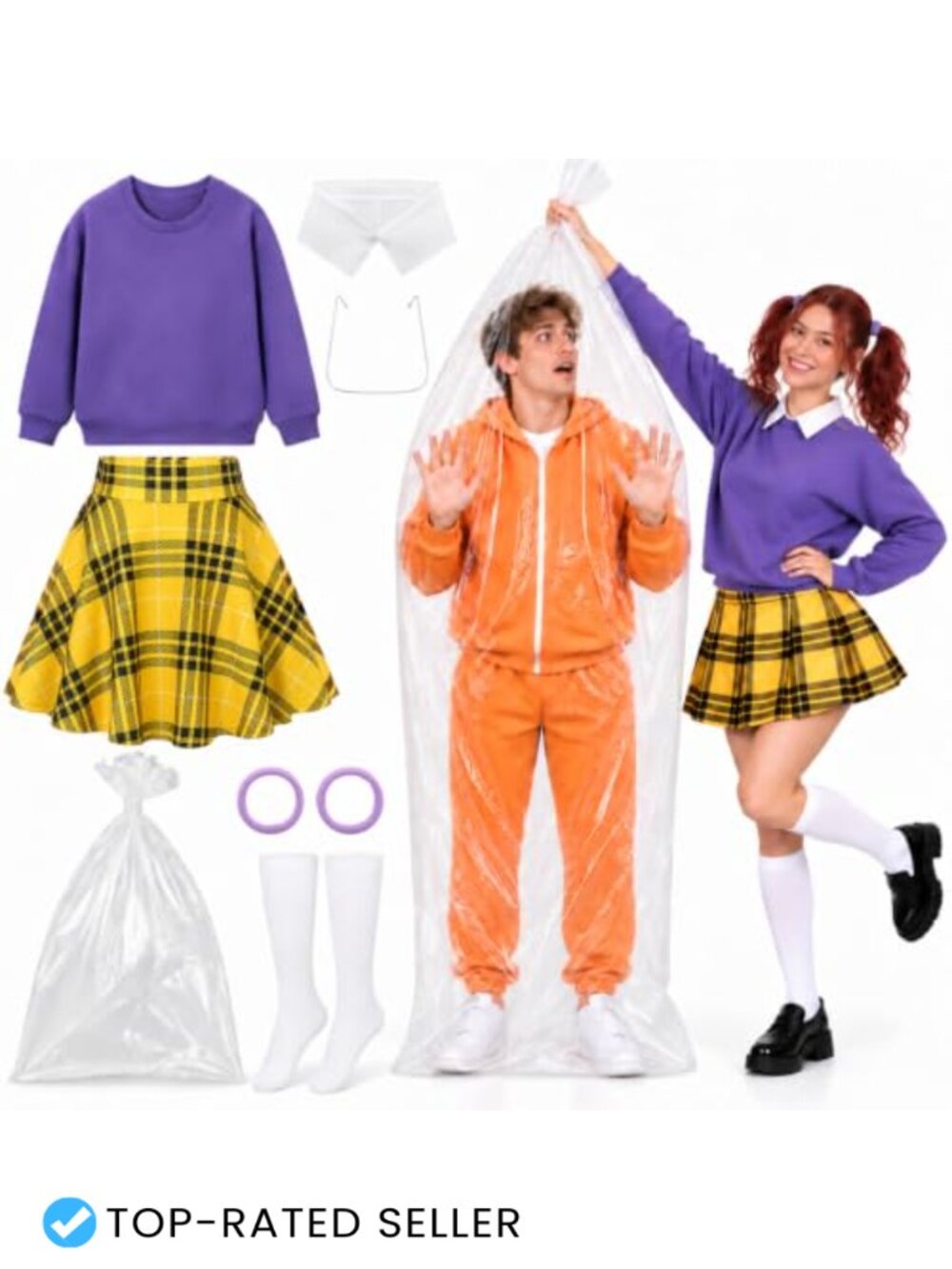 8 Pc Halloween Costume Set Long Sleeve Top Plaid Skirt Socks